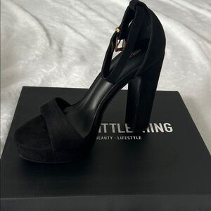 PrettyLittleThing Black Suede Platform Heels